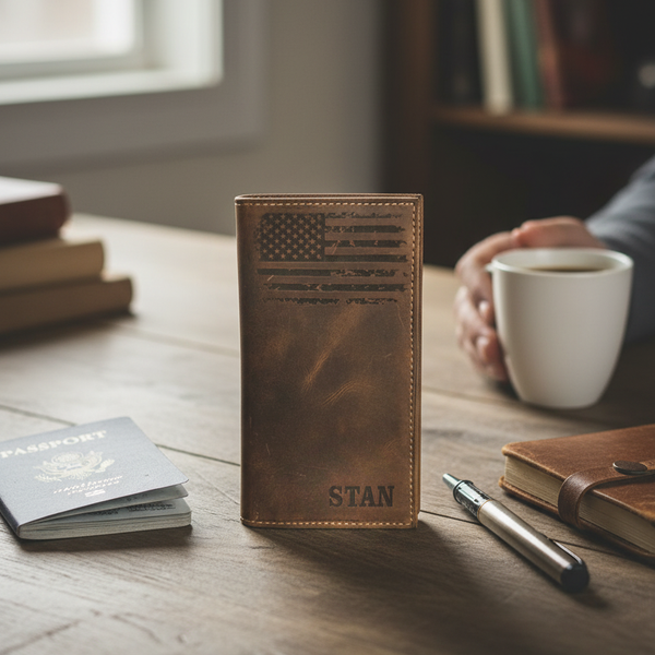 Engraved Roper Leather Wallet Double Stitched