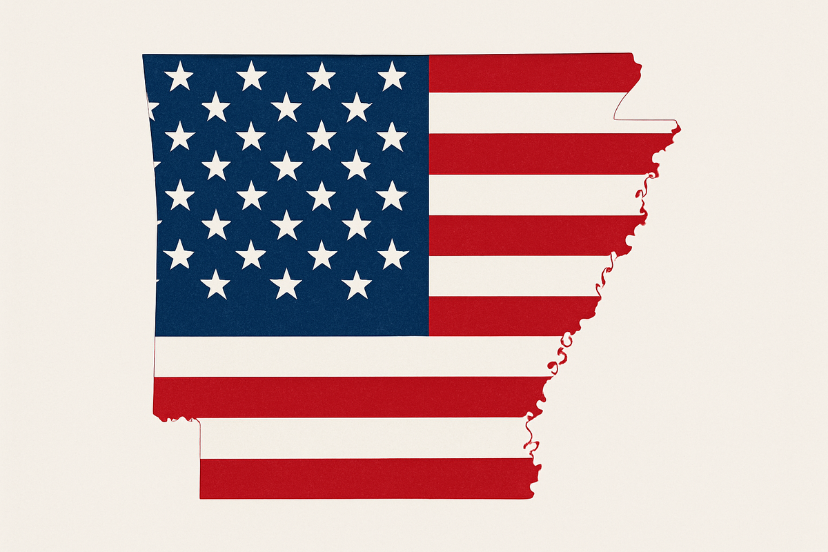 arkansas with american flag in color