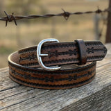 Barb Wire Hand-Tooled Full-Grain Leather Belt | Miller's Leather Shop