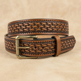 Handcrafted  SMALLER Pattern Basket Weave Leather Belt - Miller's Leather Shop