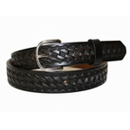 Handcrafted Leather Belt  with Classic Tooled Basket Weave Design (Solid Leather, No Stitching)