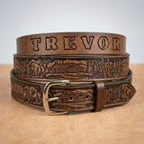 Deer Hunter Hand Tooled Leather Belt