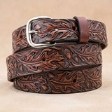 Custom Carved Leather Belt - Oak Leaf and Acorn Design - Personalized