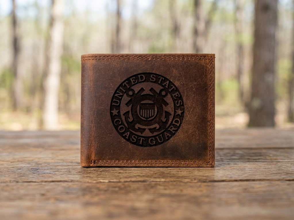 US Coast Guard Leather Wallet - Rustic Brown Bifold