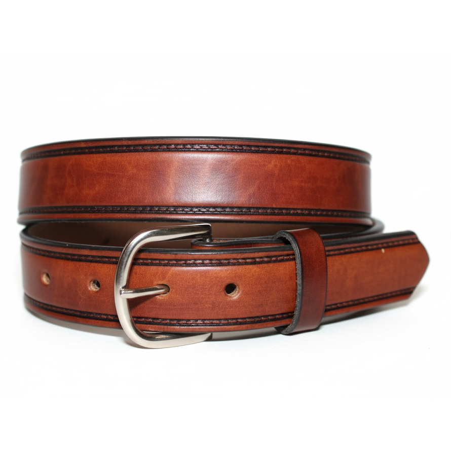 Handcrafted Leather Belt  with tooled border line(Solid Leather and no stitching)