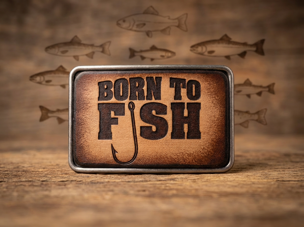 Born To Fish Design Handcrafted Leather Inlay Belt Buckle – Laser Engraved (Copy)