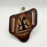 Engraved Leather Knife Case with Bone Knife for Belt Carry