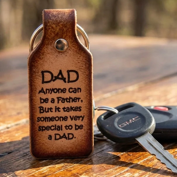 Leather Keychain - Tooled 'Dad' Quote - Miller's Leather Shop