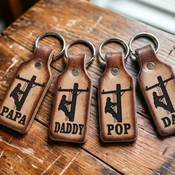Handcrafted Leather Lineman Key Chain - Durable, USA Made Gift for Dad