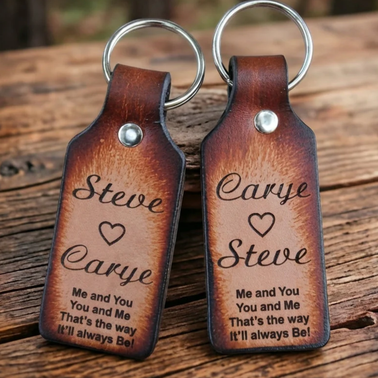 Personalized Leather Keychain Set for Couples - Engraved Names - Gift Boxed