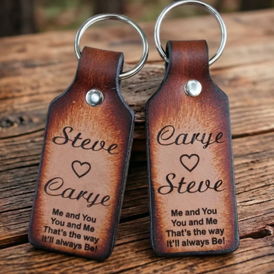 Personalized Leather Keychain Set for Couples - Gift Boxed