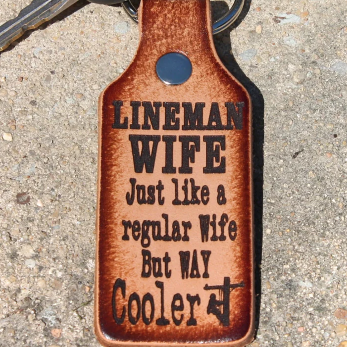 Lineman Wife Leather Keychain - Engraved Gift for Line Wife - Gift Boxed