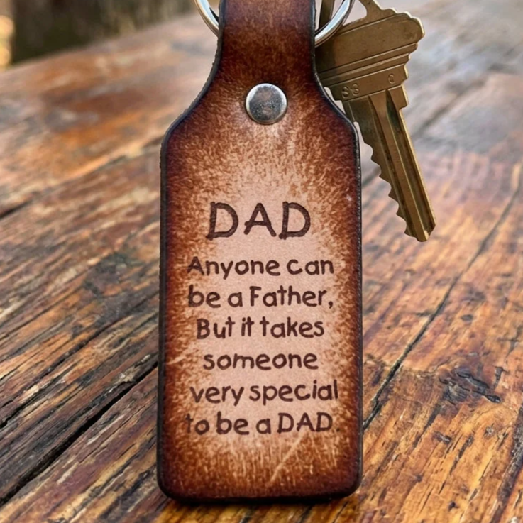 Handcrafted Leather Dad Keychain - Father's Day Gift - Made in USA