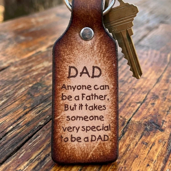 Handcrafted Leather Dad Keychain - Father's Day Gift - Made in USA