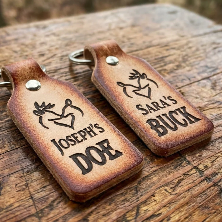 Buck and Doe Matching Leather Keychains - Couple's Gift - Handmade