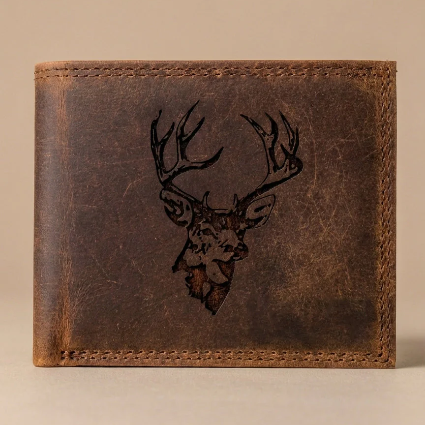 Leather Wallet with Engraved Stag