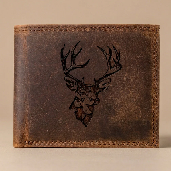 Leather Wallet with Engraved Stag