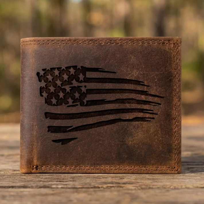 American Flag Leather Wallet - Patriotic Bifold Wallet