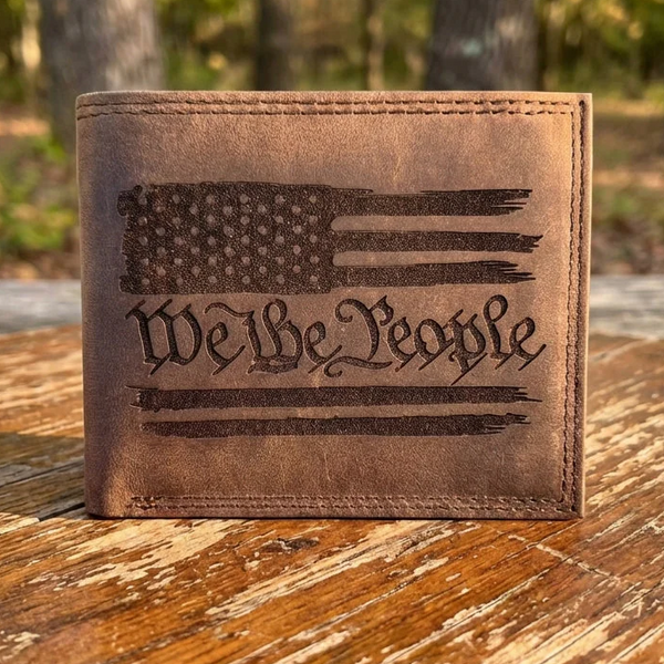 We The People Distressed Leather Bifold Wallet | American Flag