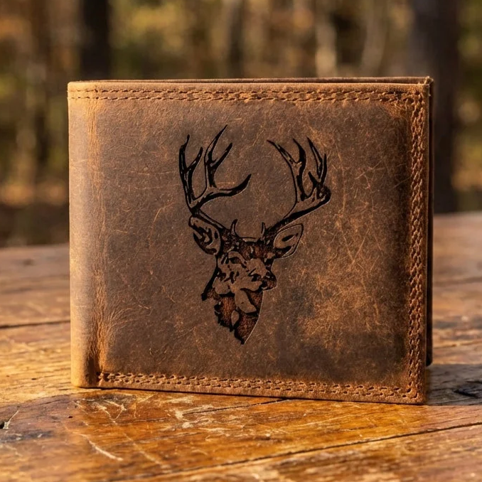Leather Wallet with Engraved Stag