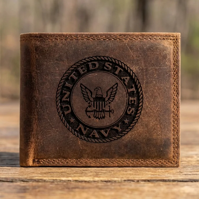 US Navy Leather Wallet - Military Gift for Him