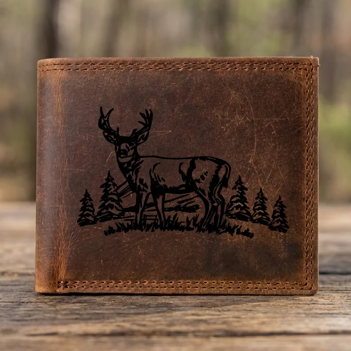 Field of Deer - Leather Wallet with Deer Design, Bi-Fold Wallet for Men