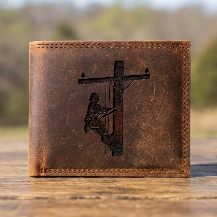 Lineman Leather Wallet with Lineman Design - Premium Bifold Wallet
