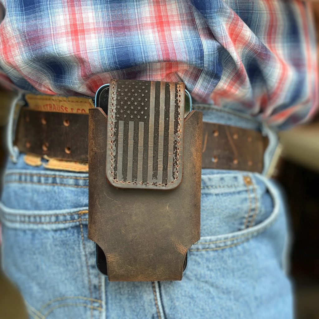 Custom Handmade Leather USA Flag Phone Case - Miller's Leather Shop