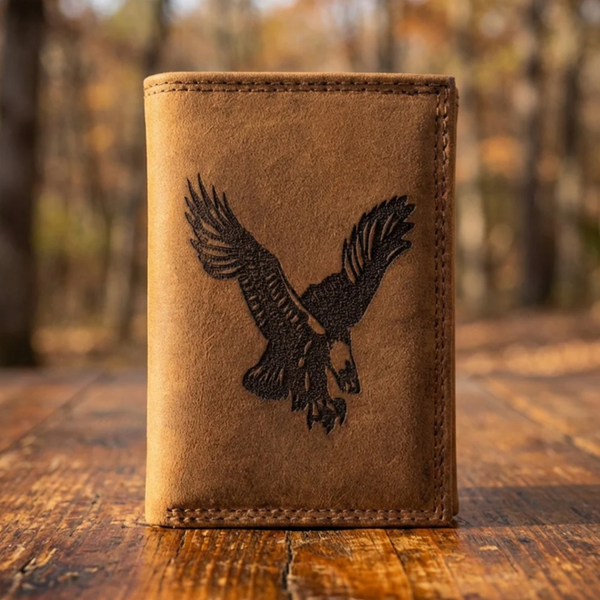 Rugged Eagle Trifold Wallet – Genuine Distressed Leather