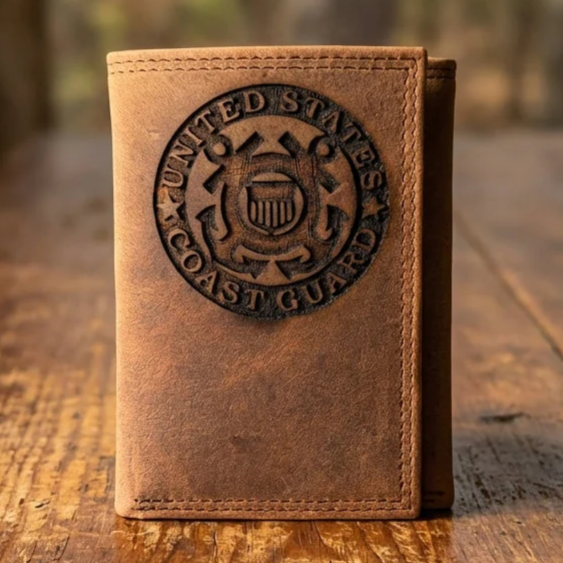 United States Coast Guard Engraved Distressed Leather Wallet