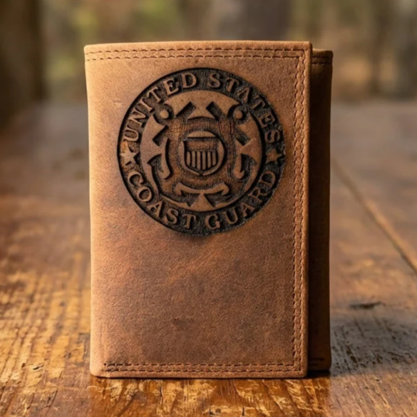United States Coast Guard Engraved Distressed Leather Wallet