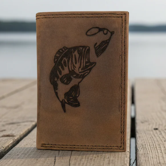 BASS FISHING Trifold Wallet - Distressed Leather | Miller's Leather