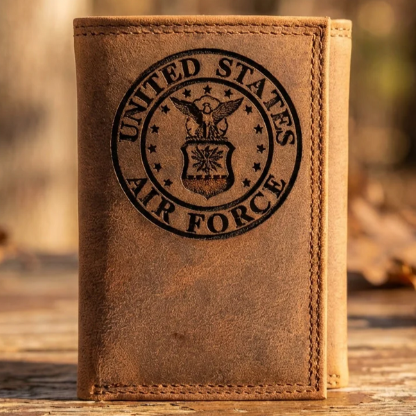 US Air Force Engraved Distressed Leather Wallet