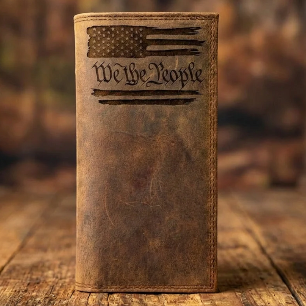 Miller's Leather Shop Roper Long Wallet - USA Flag We The People Distressed Leather