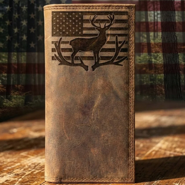 Leather Roper Wallet - Big Buck Deer & American Flag | Miller's Leather Shop