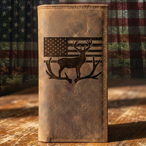 Leather Roper Wallet - Big Buck Deer & American Flag | Miller's Leather Shop