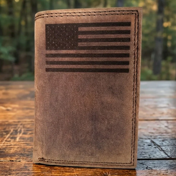 American Flag Trifold Leather Wallet - MillersLeatherShop.com