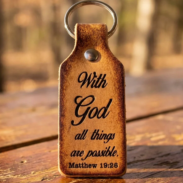 Personalized Christian Leather Keychain - Engraved