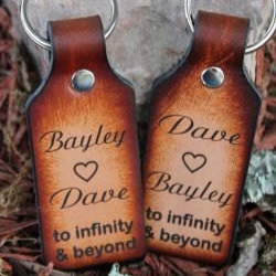 Personalized Leather Keychain Set - Engraved Names - Gift Boxed