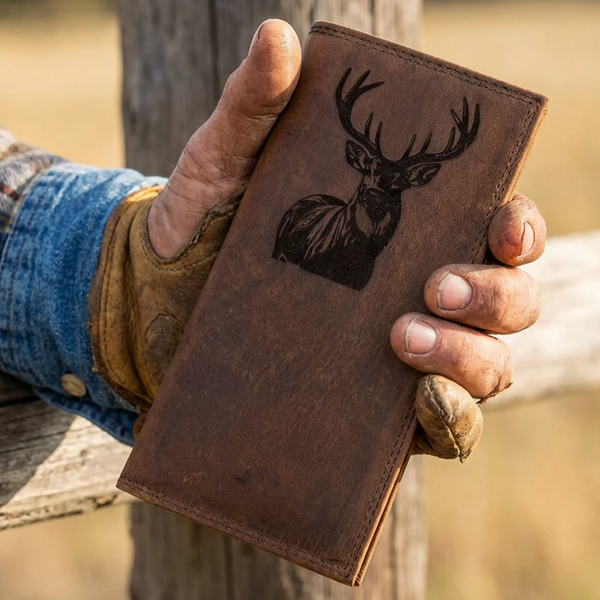 Mens Leather Roper Long Wallet with Deer Head Cross - Miller's Leather Shop