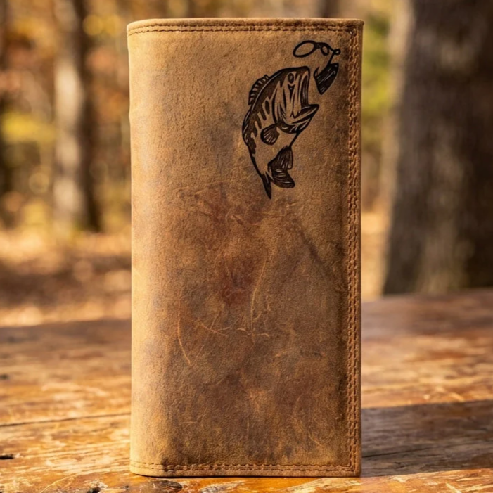 Bass Fish Roper Checkbook Wallet - Mens Distressed Leather Long Wallet