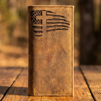 Leather Roper Wallet with American Flag & Christian Cross | Miller's Leather