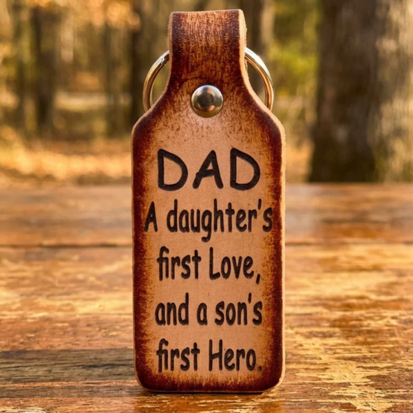 Personalized Leather Dad Keychain - First Hero Gift, USA Made