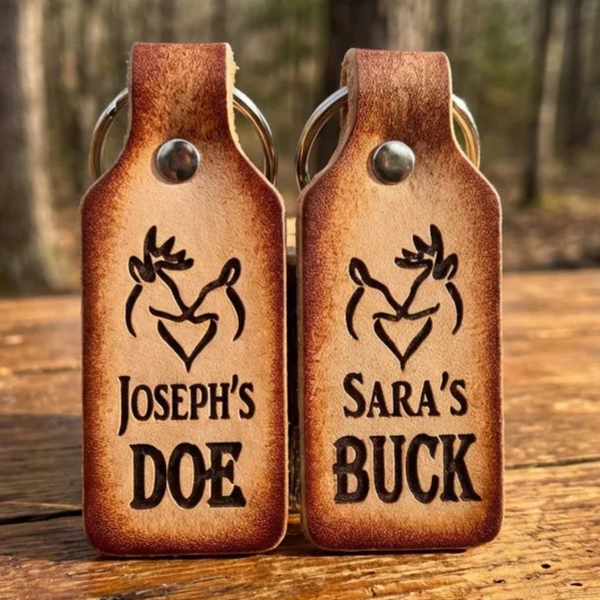 Buck and Doe Matching Leather Keychains - Couple's Gift - Handmade