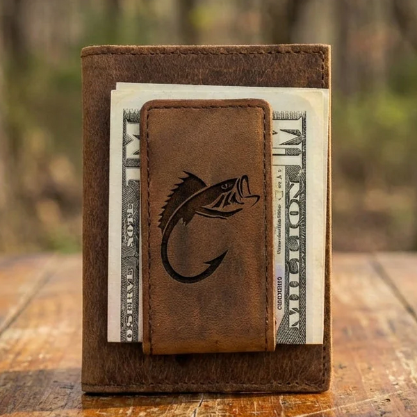 Leather Money Clip Wallet with Fish Design
