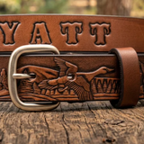 Personalized Duck Hunter Leather Belt - Handmade Full-Grain Cowhide