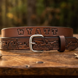 Personalized Duck Hunter Leather Belt - Handmade Full-Grain Cowhide
