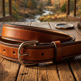 Tooled Border Handcrafted Leather Belt - Full Grain Made in USA - Mill