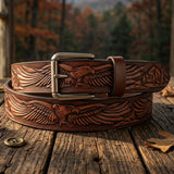 Eagle & Mountains Handcrafted Leather Belt - Miller's Leather Shop