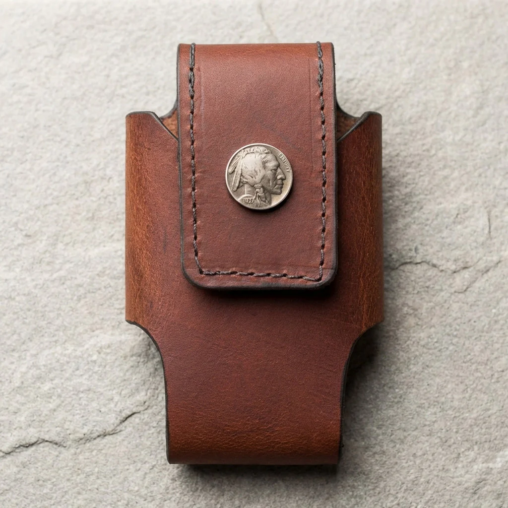 Custom Leather Cell Phone Case with Indian Nickel Concho | Miller's Le